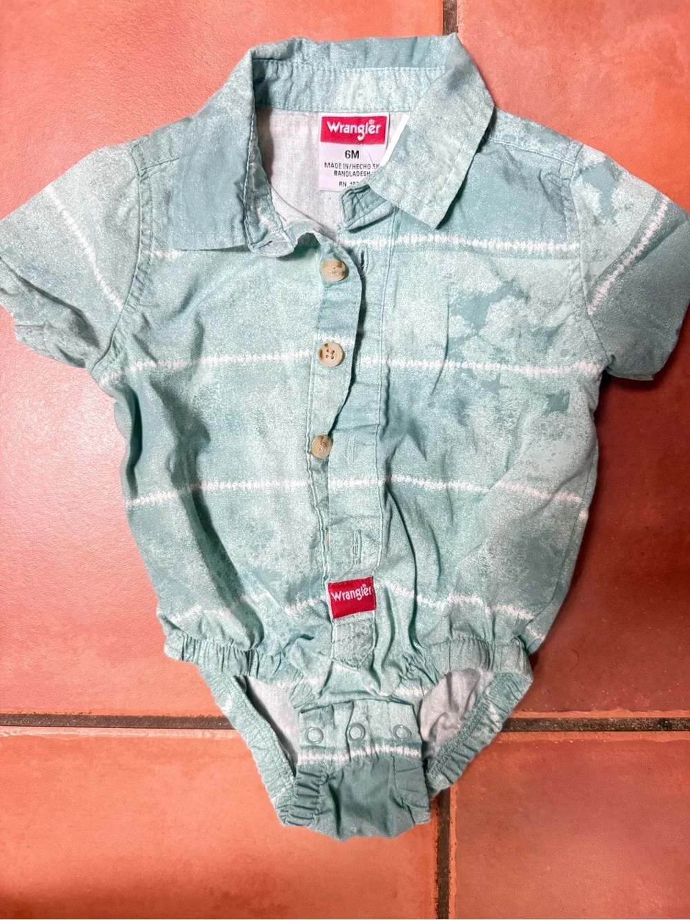 Wrangler Mint Green Short-Sleeve Baby One-Piece Romper